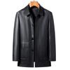 Leather Jacket Men's Autumn Sheepskin Middle-aged and Elderly Plus Velvet Leather Jacket Dad's Button Lapel Jacket