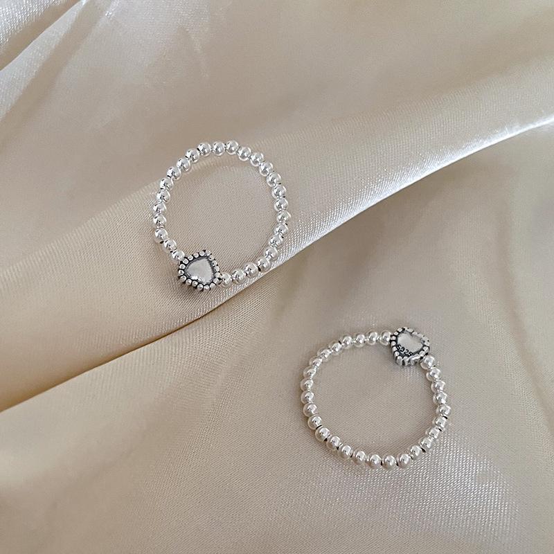 Korean Style S925 Sterling Silver Elastic Heart Open Ring for Women – Simple, Versatile, and Elegant Student Accessory