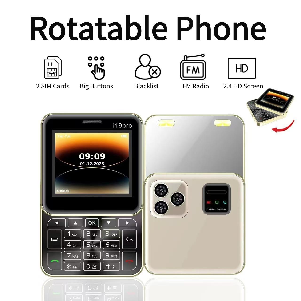 

I19Pro Rotating Mobile Phone 2.4 Inch Screen Electroplating Frame MTK Main Board GSM2G Network Mini