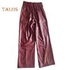 Women Flared Pants Slim High Waist Loose Pockets Faux Leather Elastic Waist Wide Leg Streetwear Solid Color Trousers for Work Leisure Daily Wear