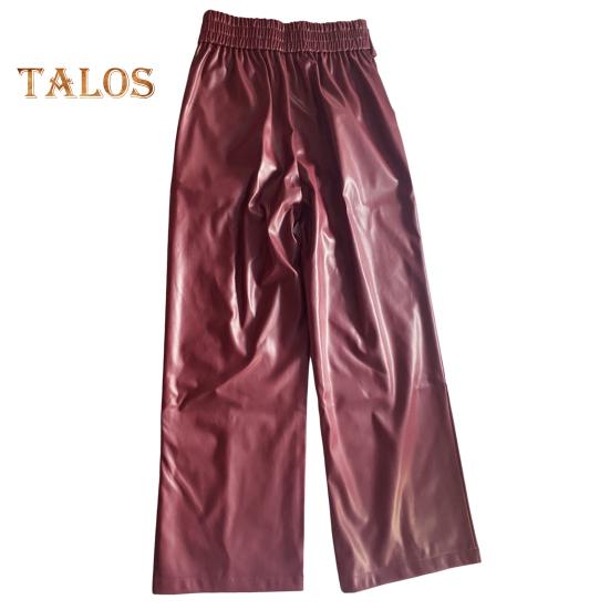 Women Flared Pants Slim High Waist Loose Pockets Faux Leather Elastic Waist Wide Leg Streetwear Solid Color Trousers for Work Leisure Daily Wear