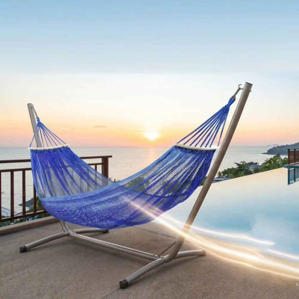 Ice Silk Mesh Camping Mesh Hammock Curved Rod Hanging Swing Outdoor Swing Hammock Balcony