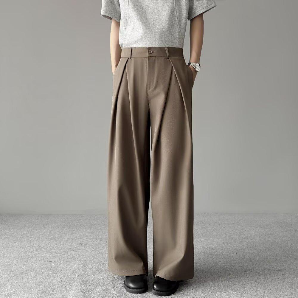 High-end pleated and drape trousers men's high-end loose and versatile wide-leg casual trend light luxury versatile straight trousers