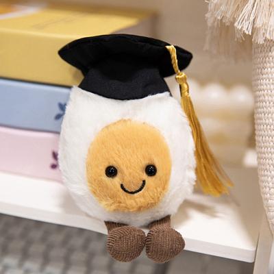 Graduation Egg Plush Doll Stuffed Toy with Bachelor's Hat Fun Food Pillow