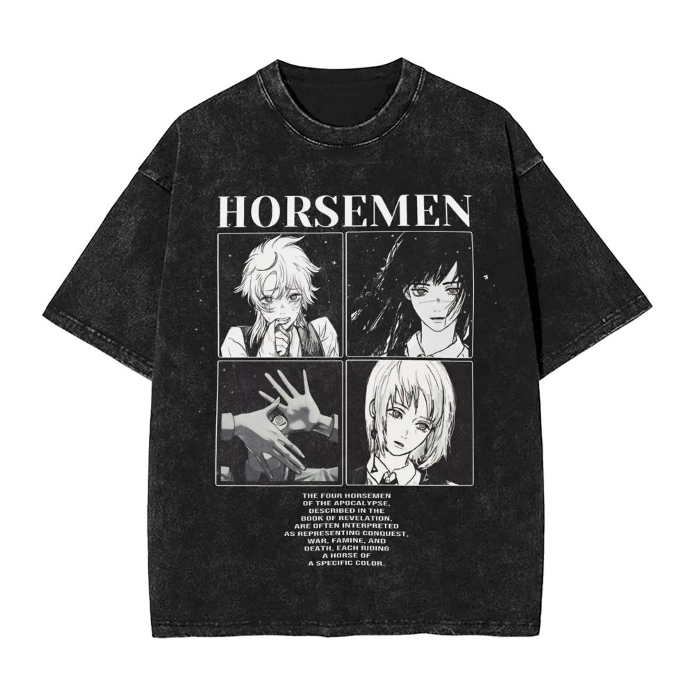 Anime Chainsaw Man Yoru T-Shirt Hip Hop Gothic Gewaschenes Oversized-T-Shirt Herren Damen Kleidung Kurzarm Baumwolle T-Shirts Oberteile