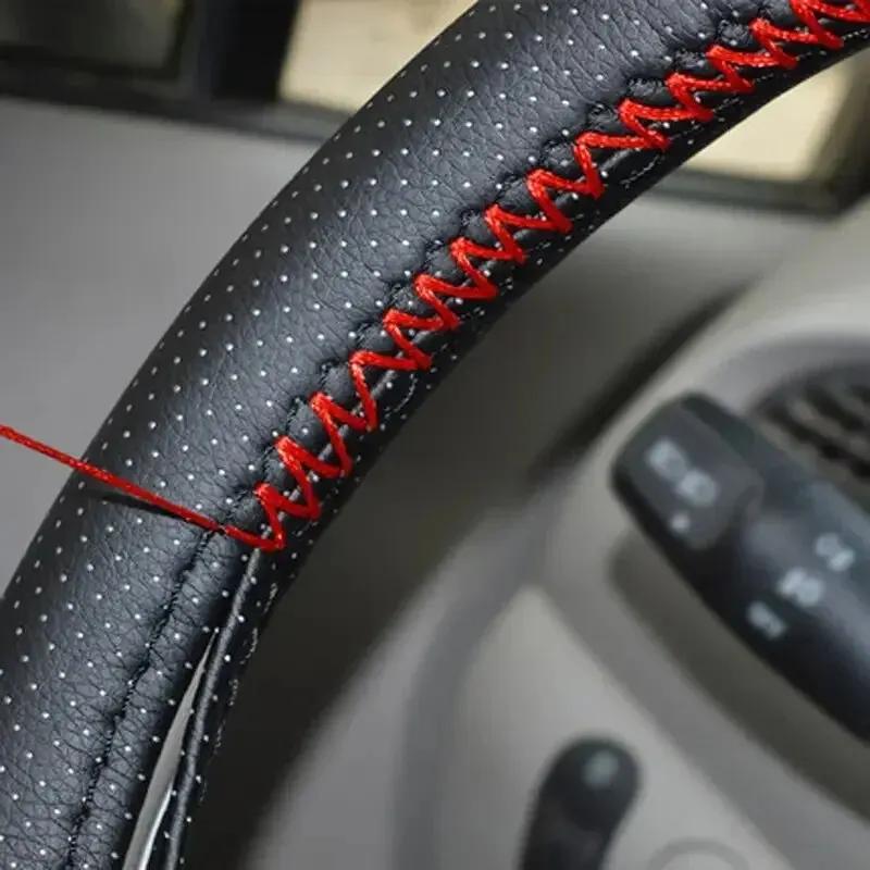 Fit for 38cm 14 DIY Sewing Breathable and Anti Slip Black Grey Beige Universal Leather Car Steering Wheel Stitch on Wrap Cover
