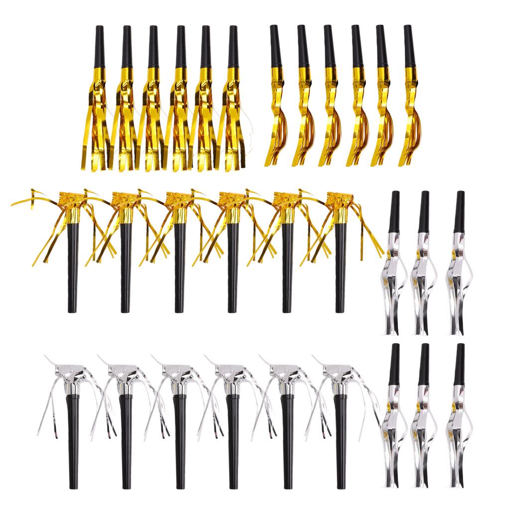 30PCS Party Blowers Metallic Fringed Party Horns Whistles Noisemakers Party Favors for Adults Birthday Graduation Gold