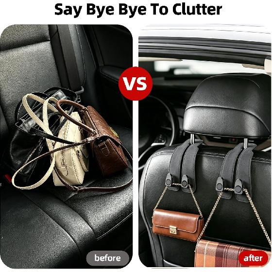 Platch Car Purse Hook 2 Pack Headrest Hooks for Car, Luxurious Leather Material, Seat Back Storage Hook Multifunctional Car Seat Hooks Keep Car Tidy