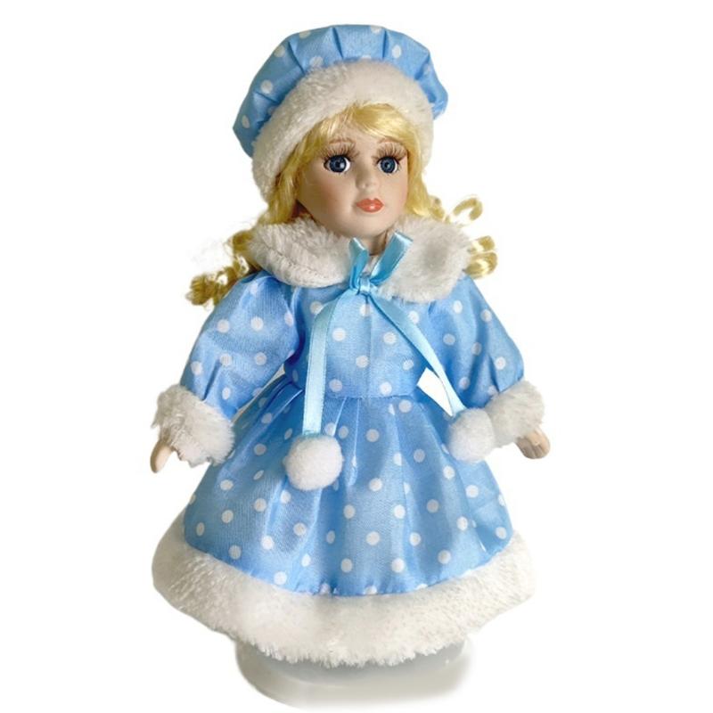 

Porcelain Doll Decorations 20cm Blond Girl Kids Birthday Gifts Photo Props Table Desktop Ornaments Decorations Holiday синій