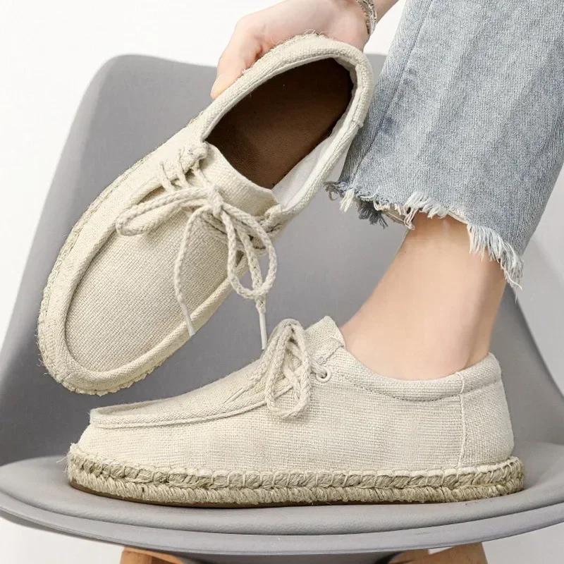 Men's Espadrilles Male Breathable Canvas Casual Shoes Men Walking Sneakers Father Jogging Shoes Hand Made Men's Flats Shoes Men