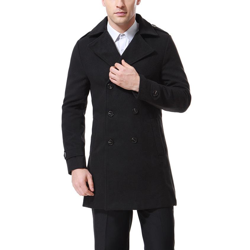 2025 Autumn/Winter Men's Double-Breasted Wool Trench Coat with Epaulets - Trendy European Style