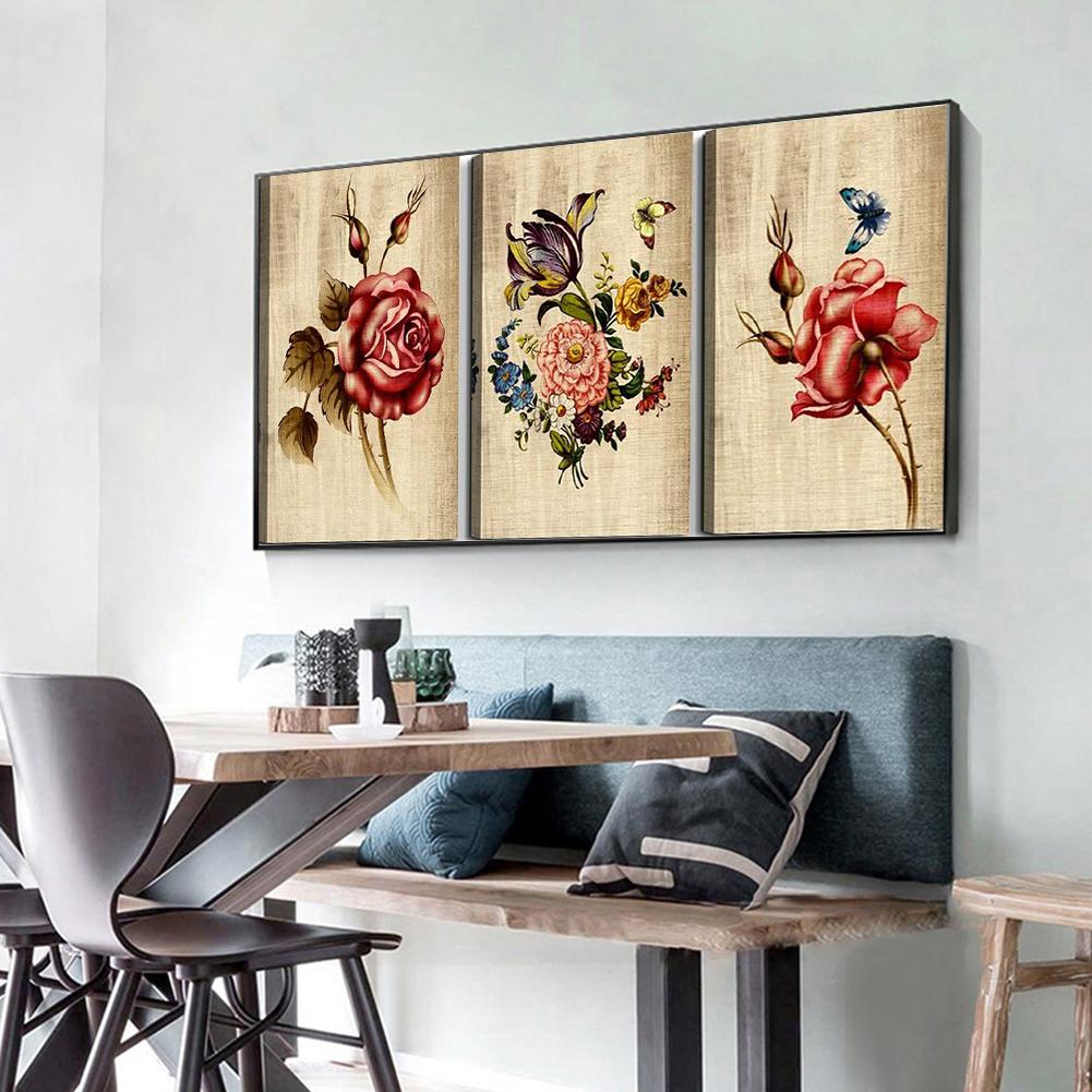 Buy 3 Panels Wood Grain Flowers Oil Paint By Numbers Kits DIY Canvas