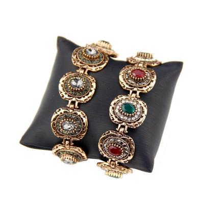 Pulseira retrô vintage para mulheres, cor dourada antiga, cristal cinza, boêmia, étnica, joias de casamento, presente de banquete