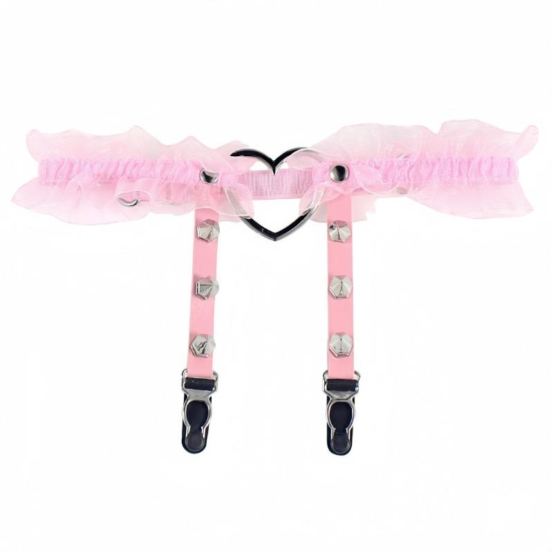 European and American Sex Fun Peach Heart Love Garter Belt Nightclub Bar Leather Rivet Leg Circumference Garter Clip
