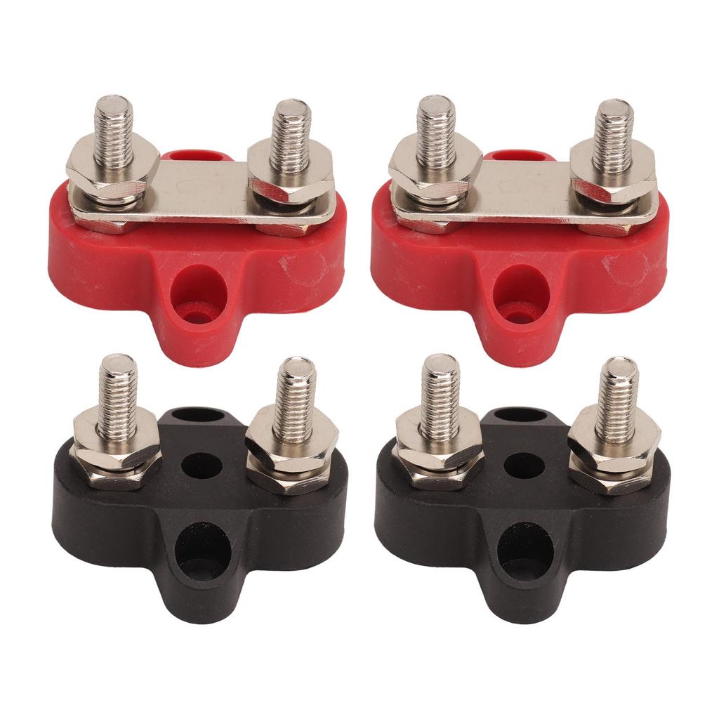 4Pcs Battery Power Stud M6 Dual Distribution Terminal Junction Post Block Bus Bar for Cars RVs Boats Trucks DC 12 To 48V