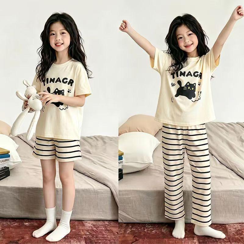 Summer Cartoon Pajama Set: 3-Piece Short Sleeve for Girls