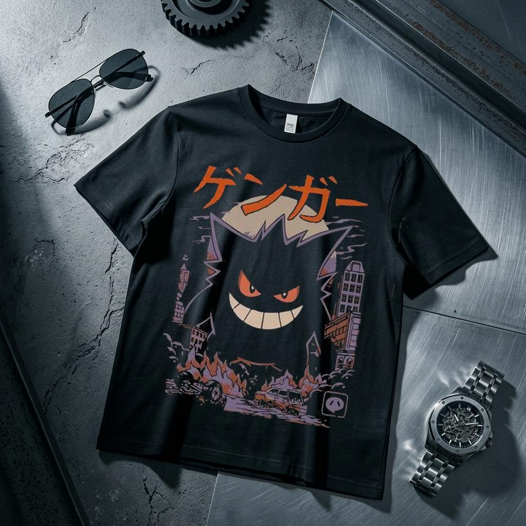 Yk Gengar Kids T Shirt Unisex Women Cotton Short Sleeve Tee Anime Print Tops Streetwear Parentchild Clothing