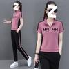 Plus Size Suit Women's Summer Fashion Stand-up Collar Sweatshirt Running Short-sleeved Sportswear Casual Two-piece Set