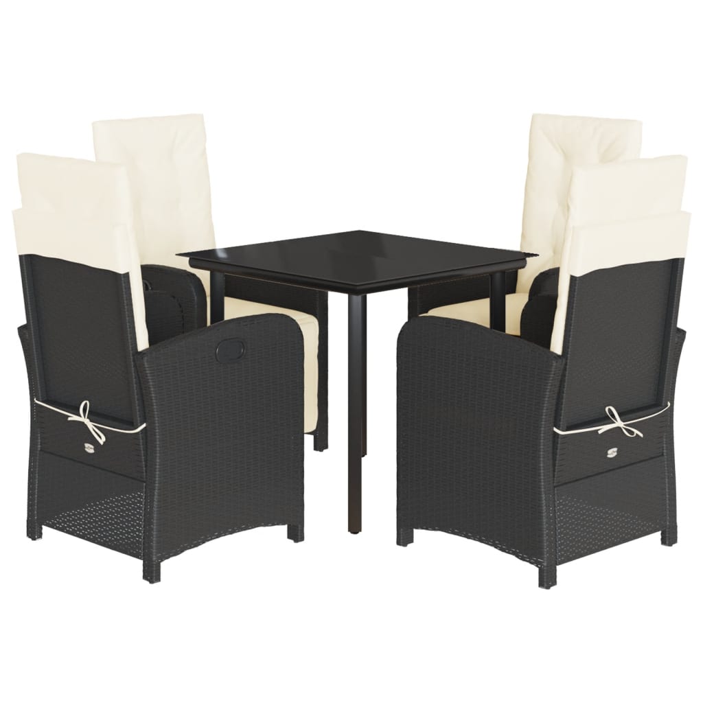 Vidaxl 5-Cz. Gartenmöbel-Set mit Kissen, Schwarz, Polyrattan