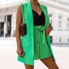 Women Blazer Vest Sleeveless Single Button Flap Pockets Mid-Length Basic Style Breathable Anti-pilling