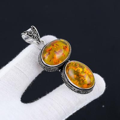 Baltic Amber Gemstone Handmade 925 Sterling Silver Pendant Double Baltic Amber Gemstone Pendant For Gifts Antique Pendant For Gifts