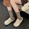 Simple Basic Solid Color Fine Vertical Striped Medium Tube Socks Season Wear With Birkenstocks Stacking Socks