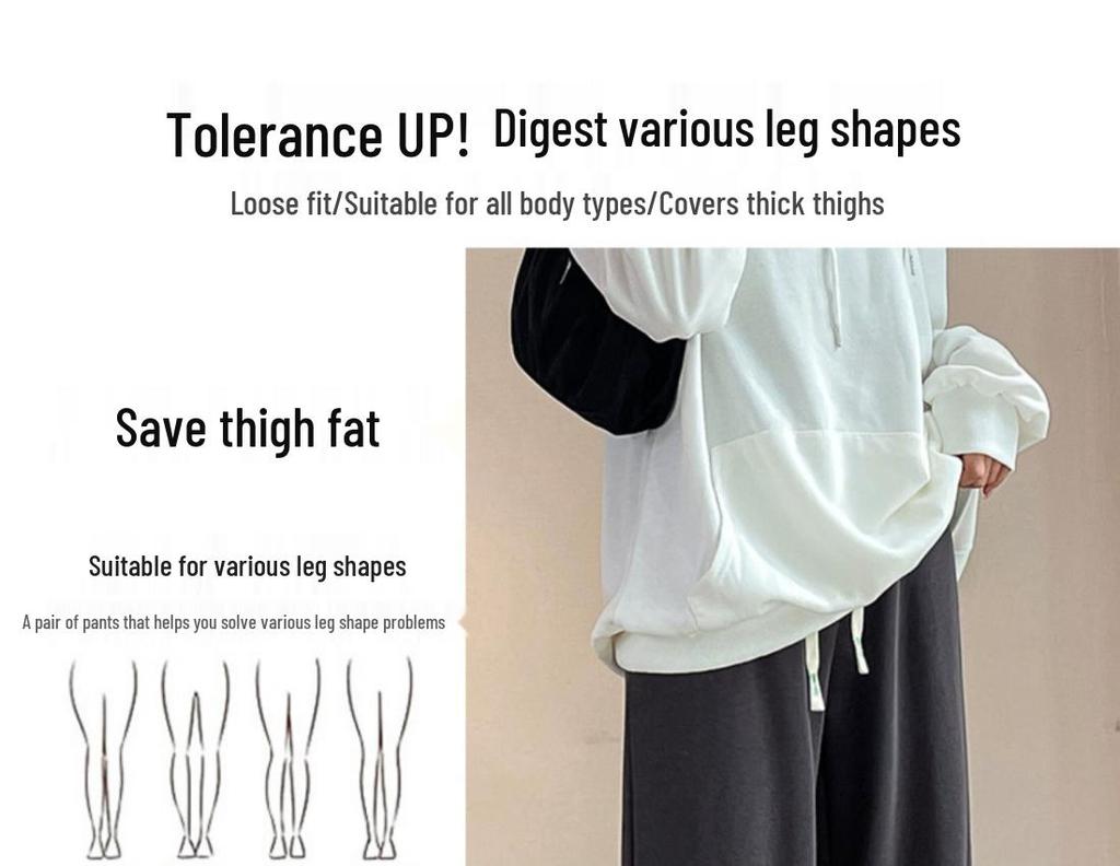 145cm Petite Women's Autumn 2025 Drawstring Wide-Leg Straight Pants - Loose, Slimming Fit