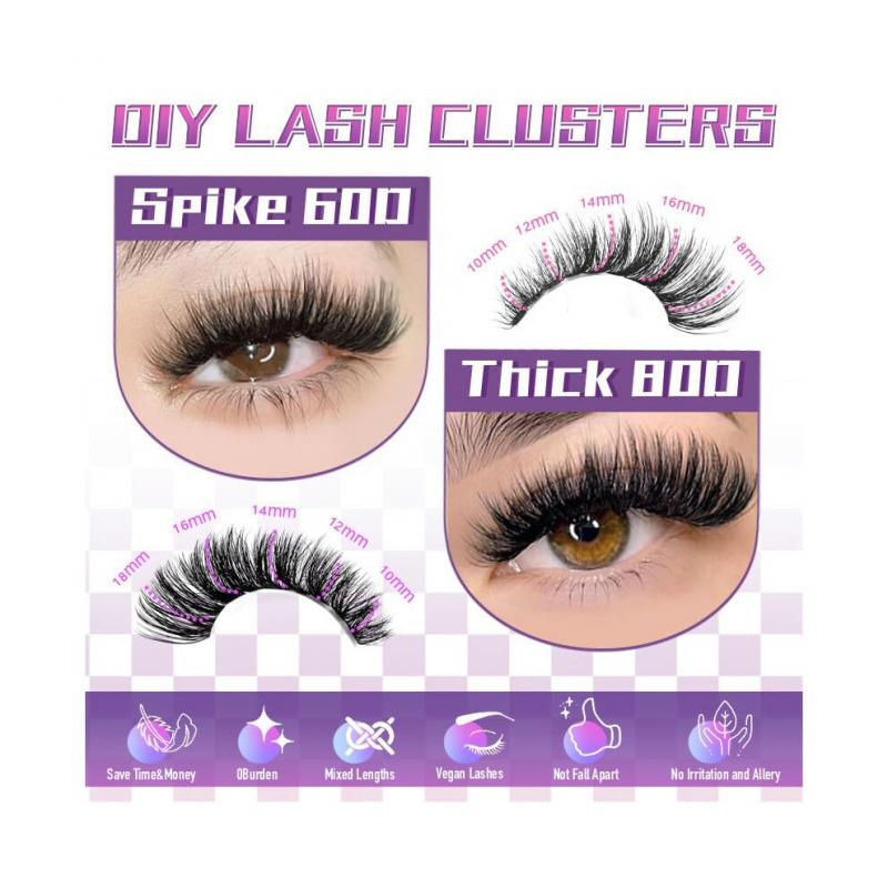 Fluffy Individual Lashes Kit D Curl Cluster Lashes DIY Eyelash Extension Kit 280pcs Thick Volume 60D+80D Lash Clusters Eyelash Extension with Lash