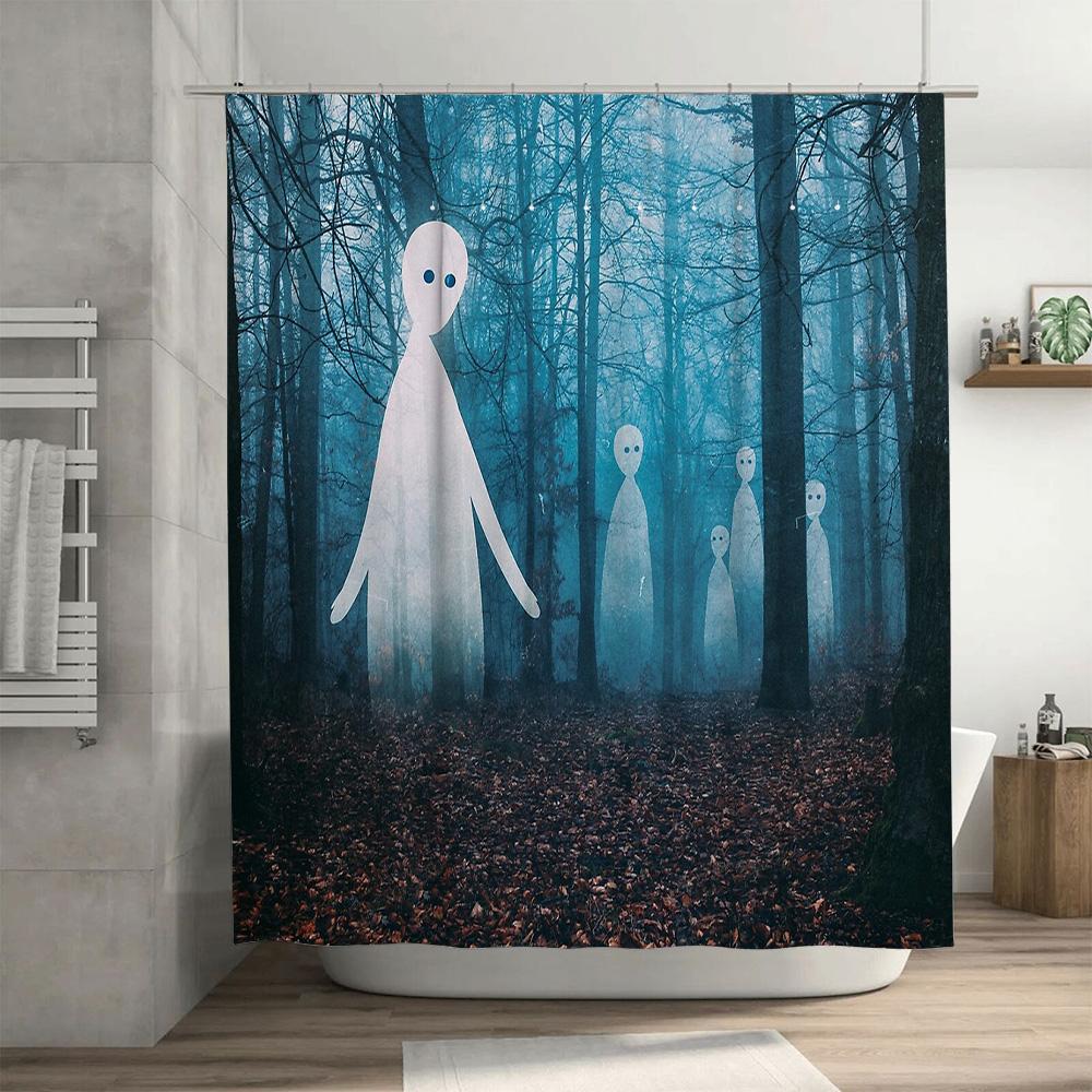 Spooky Forest Shower Curtain Halloween Gothic Horror Landscape Bathroom Decor Vintage Tapestry Wall Hanging Dark Academia Home D
