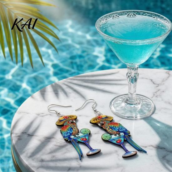 Hypoallergenic Hooks for Sensitive Ears 1 Pair Cute Acrylic Parrot Earrings, Tropical Animal Dangle Vibrant Feather Pattern Earrings Women,