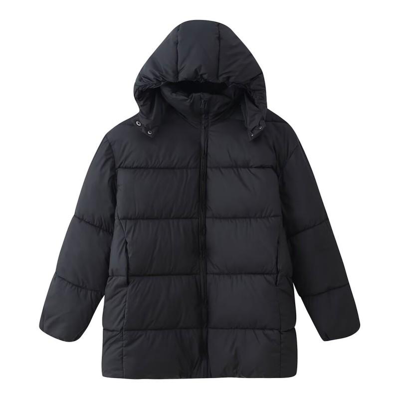 Vintage Loose Fit Cotton Padded Jacket Women Printed Round Neck Casual Coat
