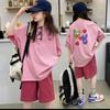 Children's Sets Trendy Girls' Summer Outfit Set Loose Short-Sleeve Top & Shorts Two-Piece for Tweens