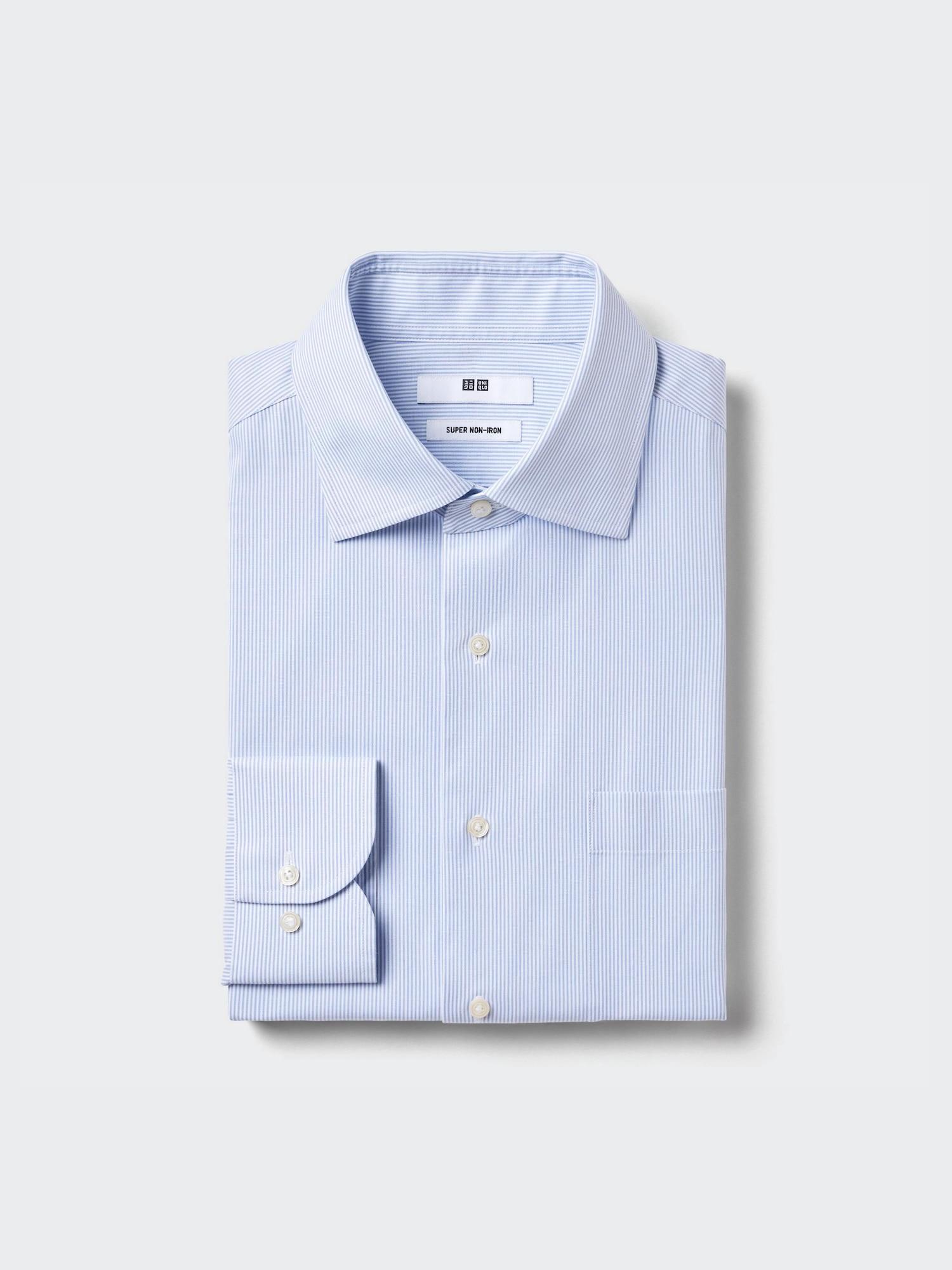 

Рубашка Uniqlo Super Non Iron с длинным рукавом и полушироким воротником в полоску 63 BLUE/MEN M