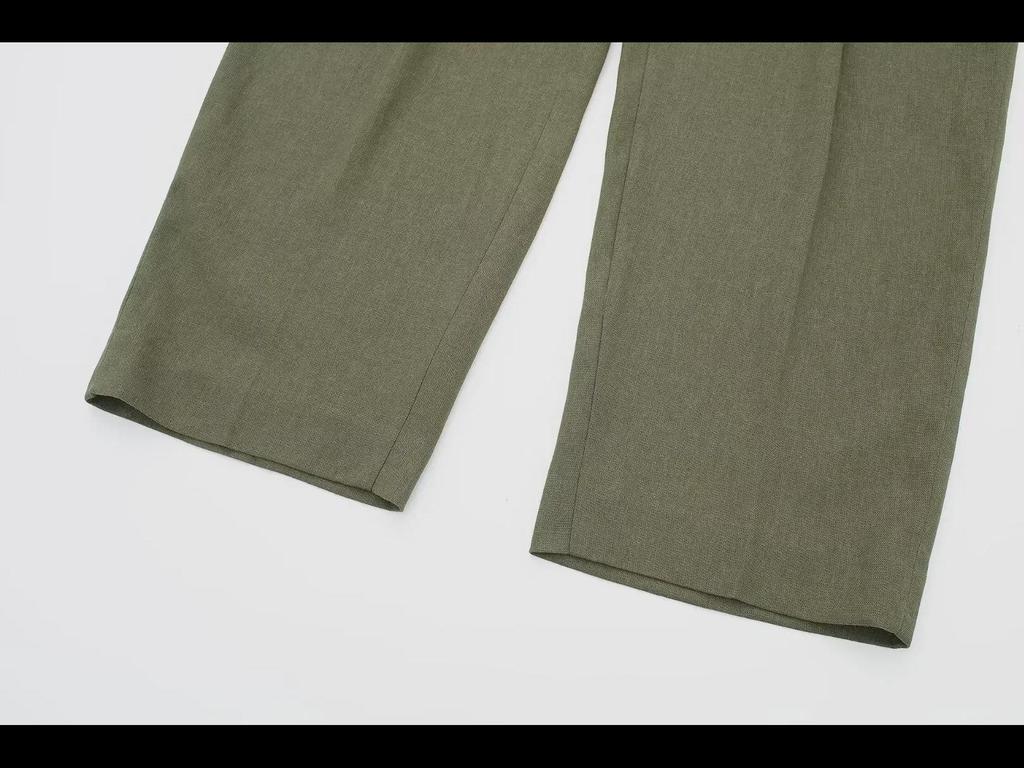 2024 Καλοκαίρι Ευρωπαϊκό & Αμερικάνικο Στυλ Ψηλόμεσο Λινό Μίγμα Ρετρό Ίσιο Παντελόνι για Γυναίκες