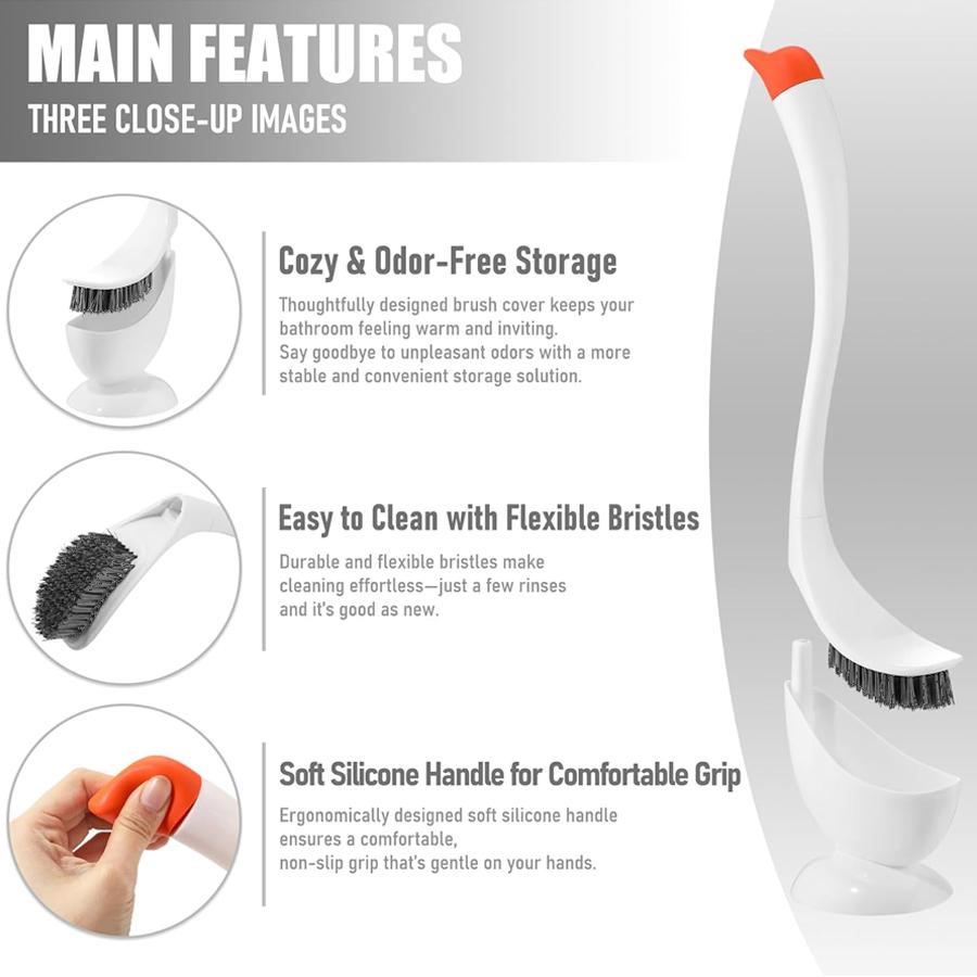 Elegant Swan Toilet Brush with Base, Long Handle Bathroom Cleaning Tool, Easy To Clean, Decorative Toilet Accessories Set