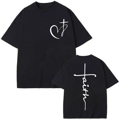 Limited Heart Cross Christian Jesus Faith Over Fear Bible Verse Merch T Shirts Men Women Casual Fashion Short Sleeve Tshirts