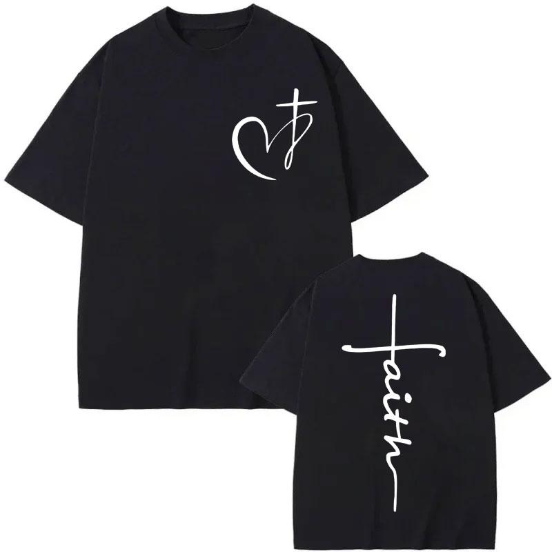 

Limited Heart Cross Christian Jesus Faith Over Fear Bible Verse Merch T Shirts Men Women Casual Short Sleeve T-shirts S