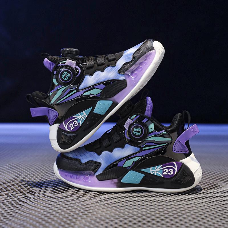 Children's basketball shoes, boys' shoes 2025 new mesh rotating buckle sports shoes, middle-aged and older children's anti-skid training shoes, cla