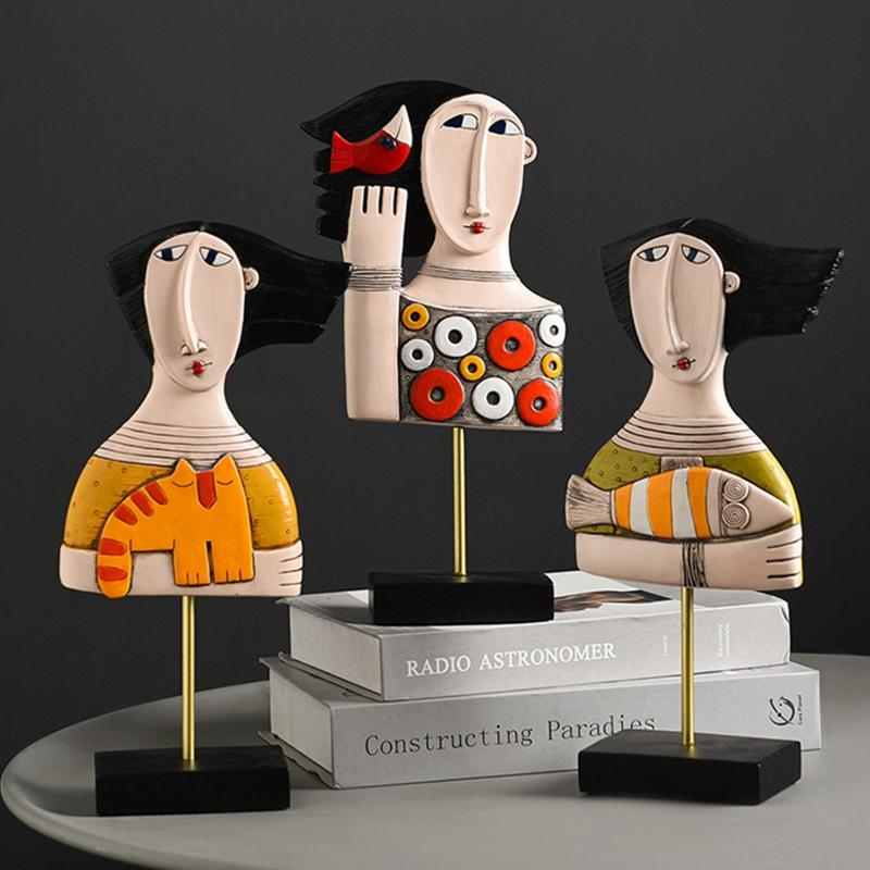 Simple for Creative Women Face Art Statue Lady Sculpture Abstract Characters Crafts Ornaments Home Office Bedroom Craft