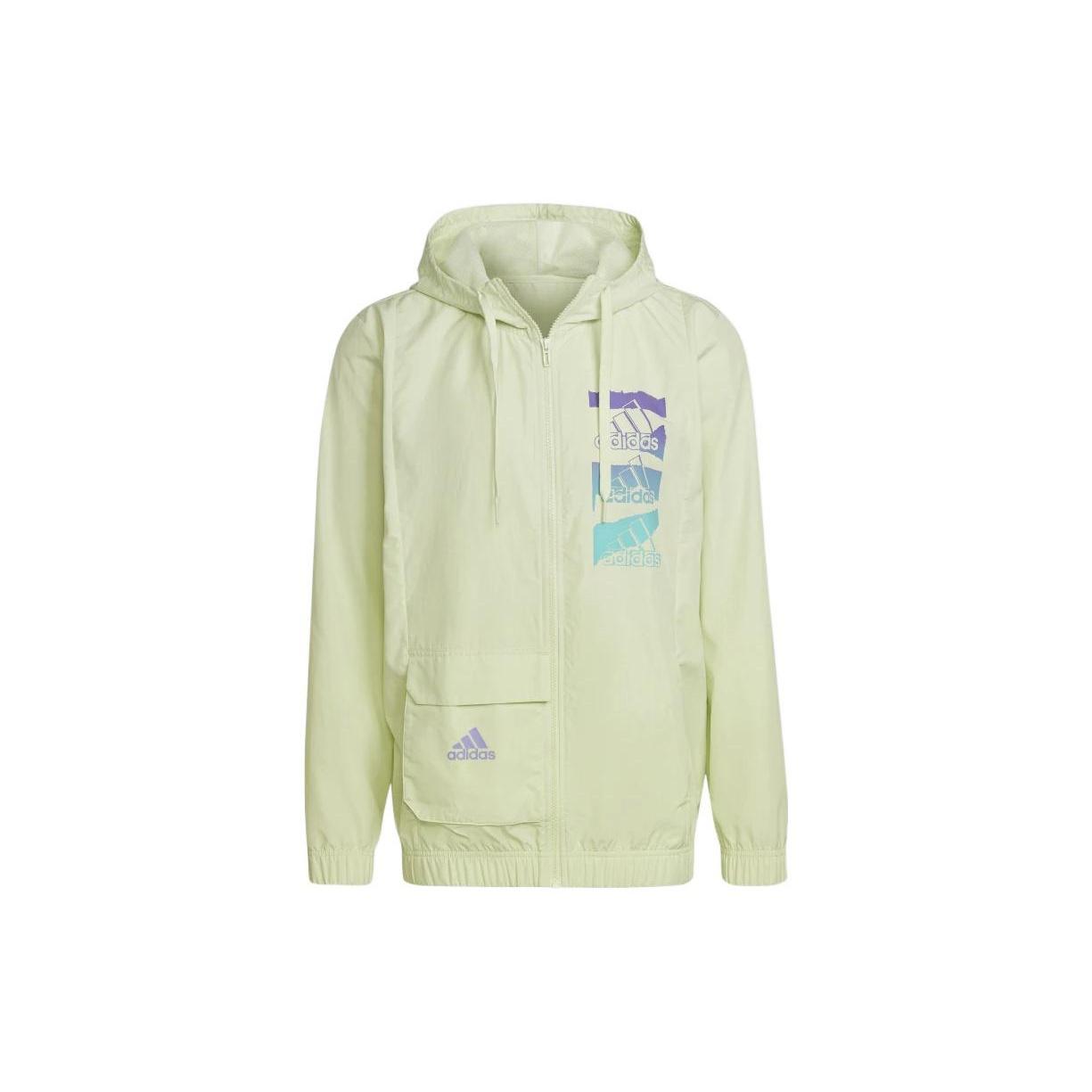 Men s adidas Alphabet Logo Long Sleeves hooded Windbreaker Jacket Green HE4304 XXL