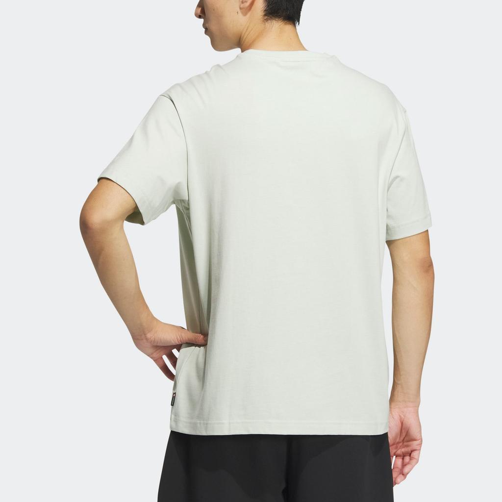 adidas Solid Color Cartoon Embroidered Outdoor Sports Short Sleeve Drop Shoulder T-Shirt Men Tops Linen-Green IS0303