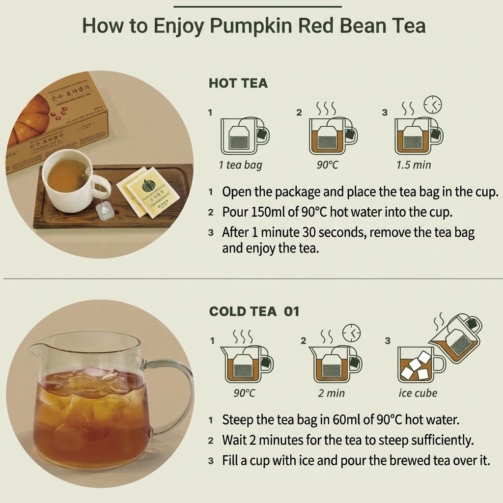 [100 Tea Bags] Daehan Pure Pumpkin & Red Bean Tea - [KOREAN WELLNESS] Caffeine-Free Light & Refreshing Daily Tea