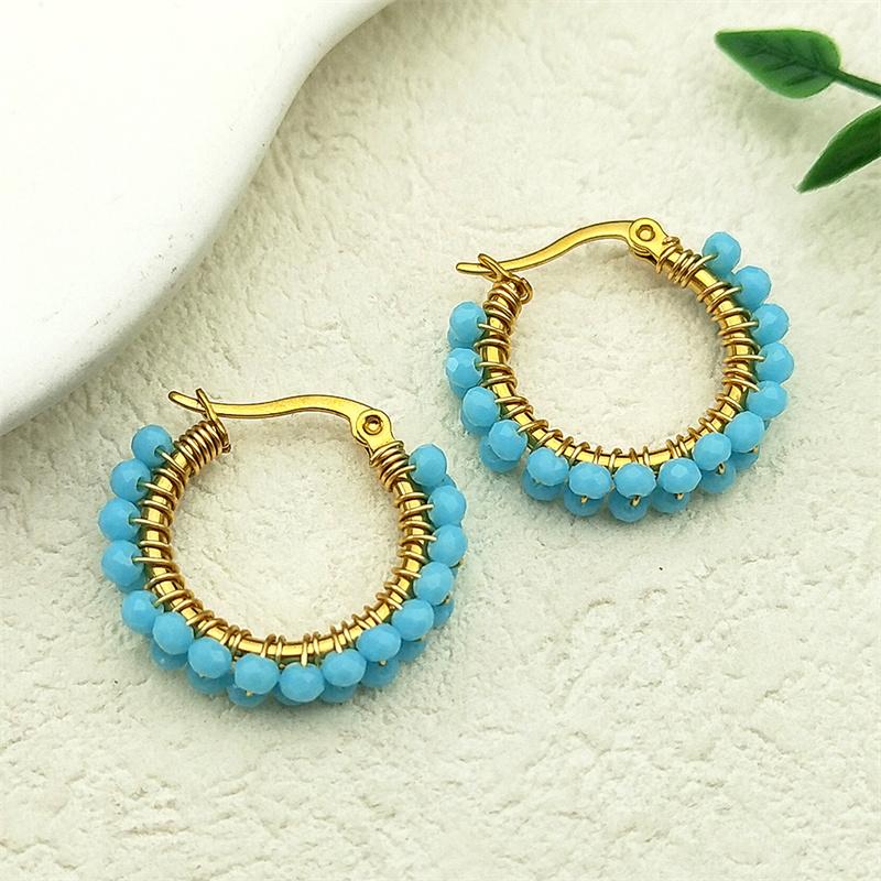 Trend Colorful Bead Drop Earrings For Women Girls Stainless Steel Green Color Female Dangle Earring Jewelry Valentine Day