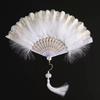 White Feather Fan, Popular Retro Fan, Suitable for Pairing with Cheongsam, Dance, Catwalk, Bird-Of-Prey Style, Palace Style, Fairy-Like Girl Folding