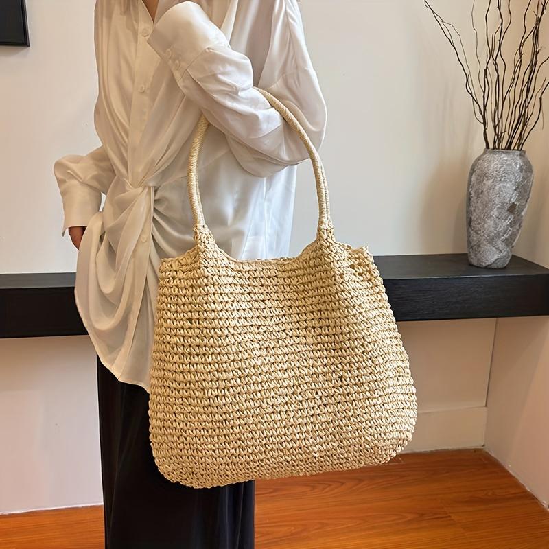 

Летняя бумажная соломенная сумка женская плетеная сумка-тоут повседневная пляжная наплечная сумка-клатч отпускная женская дорожная сумка для покупок бежевый