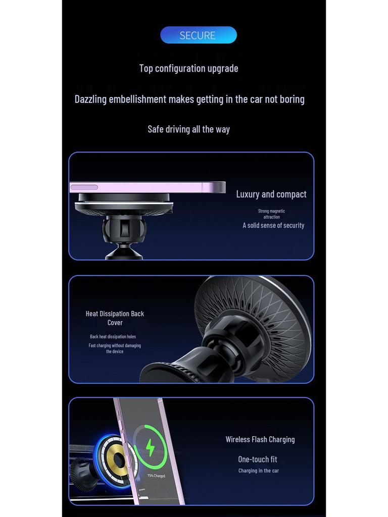 Magnetic Wireless Car Charger & Phone Holder for Apple 15