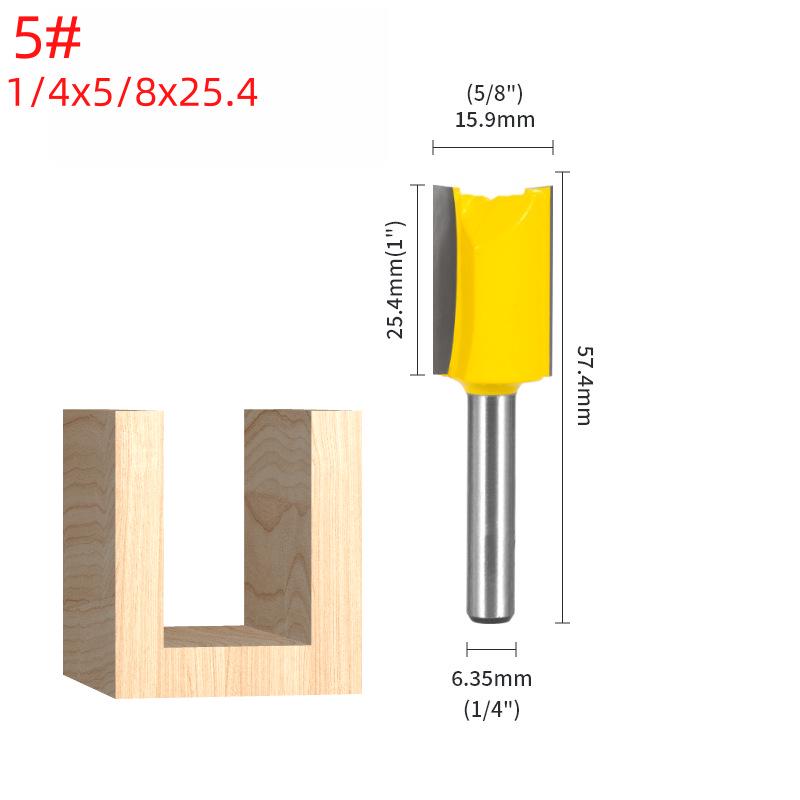 6-Piece Yellow Router Bit Set for Woodworking: Straight, Trimming, Grooving, and Engraving Bits
