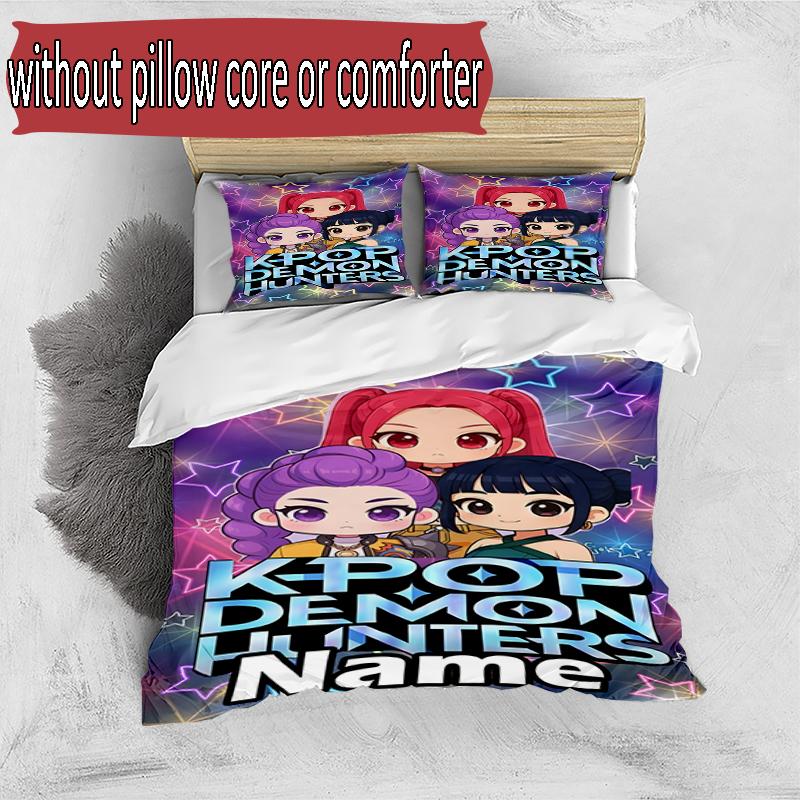Set copripiumino 3 pezzi (1*Copripiumino + 2*Federe, Senza Nucleo), Set Biancheria da Letto Personalizzato con Nome KPop Cacciatori di Demoni, Decorazione Camera da Letto Casa Regalo