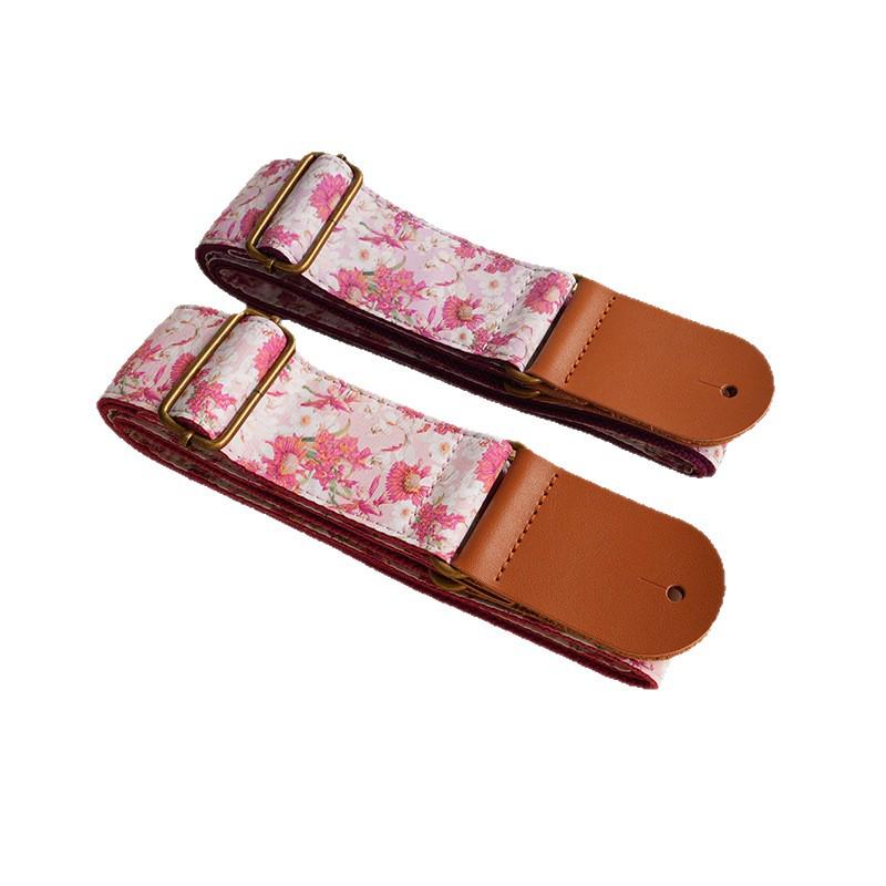 Ethnic Floral Ukulele Strap with Retro Metal Buckles - Pink & Purple Chrysanthemum Design, Model 041-042, Available Now