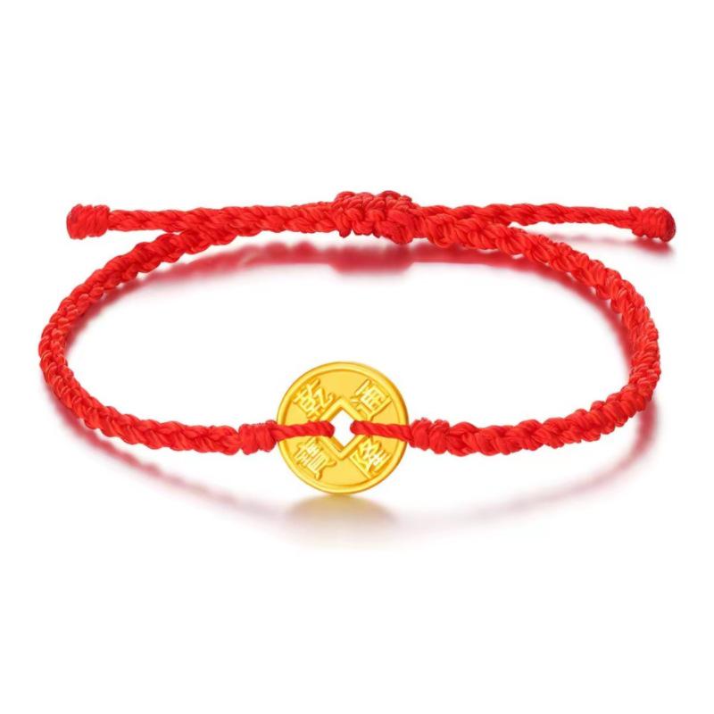 Pure Gold 999 Zodiac Red String Bracelet with Luck Beads for Baby's Full Moon or New Year